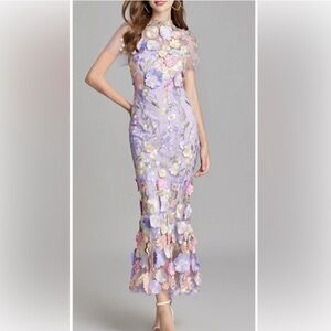 Dalia McPhee Pastel Floral Lace Midi Dress